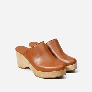 Everlane Cognac Leather Clog Wooden Slip On 6.5